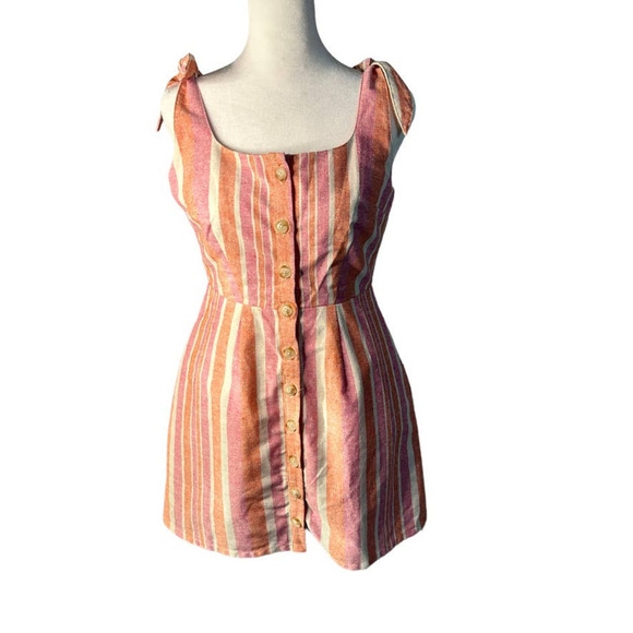 Lulu's Brooklin Pink Striped Linen Blend Button Front Mini Dress Size Small - Picture 2 of 8